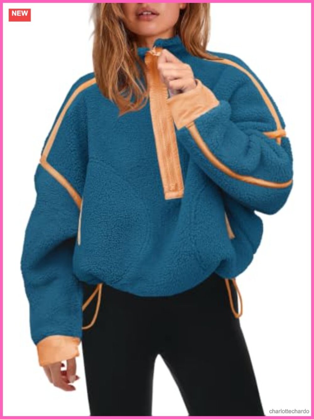 Womens Half Zip Fleece Pullover Sherpa Jacket Polyester Blend Loose Fit